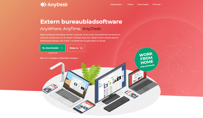 Screenshot van de AnyDesk website