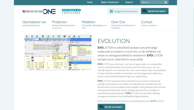 Screenshot van de website van Evolution