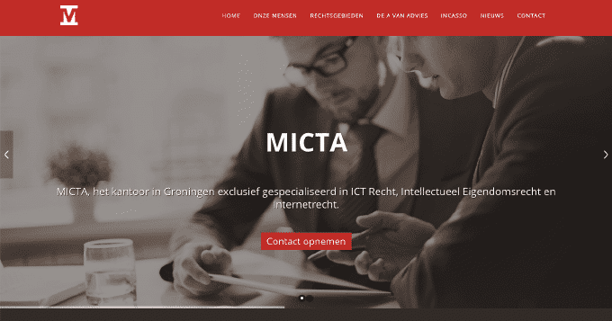 Screenshot van de website van MICTA
