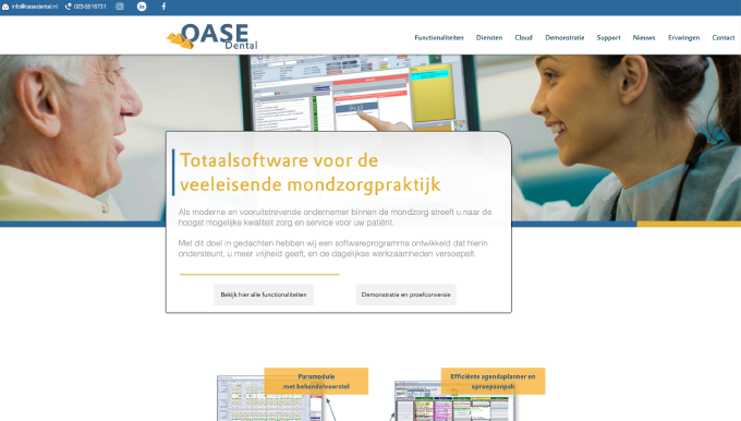 Screenshot van de website van OASE