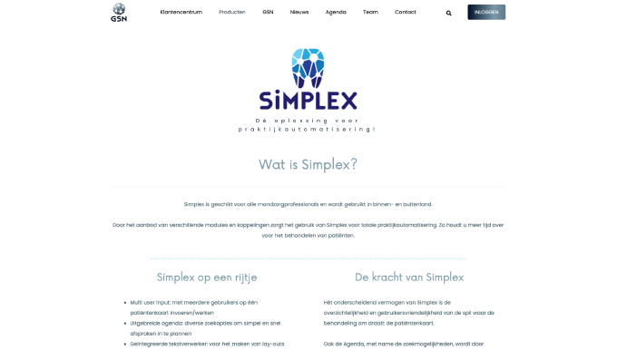 Screenshot van de website van simplex