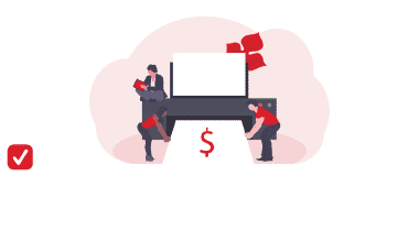 Illustration of 2 people printing invoices and 1 person billing online