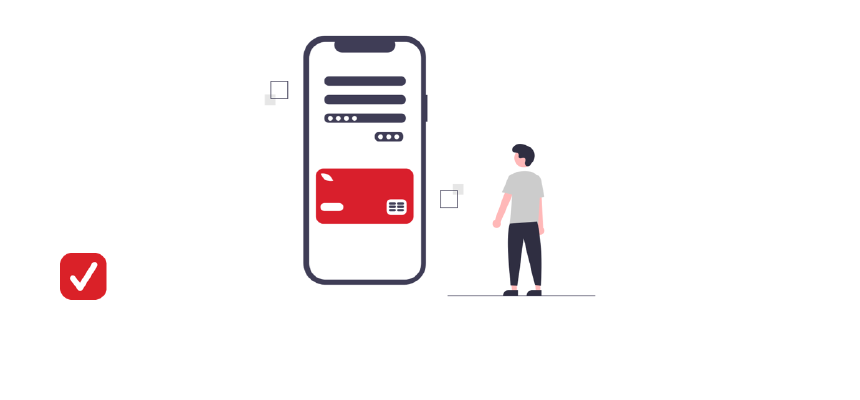 Illustration of a man paying an invoice with his phone