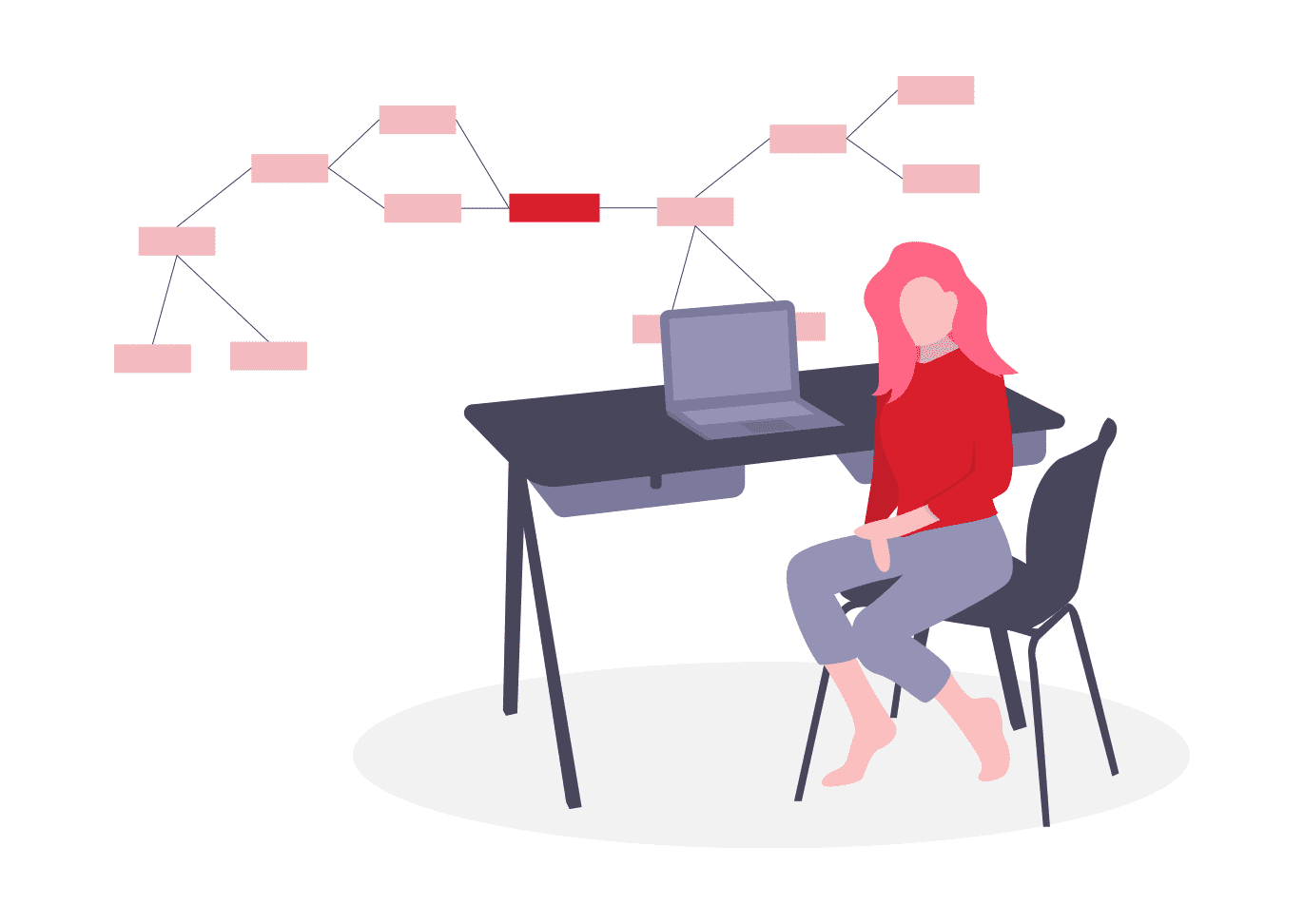 Illustration einer Person, die Software verwendet und verschiedene Programme verbindet