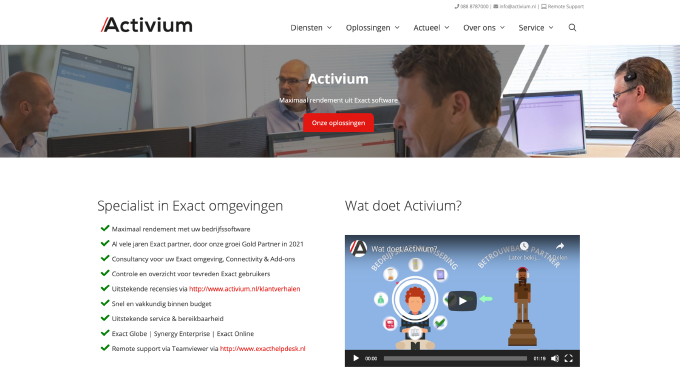 Screenshot van de website van Activium