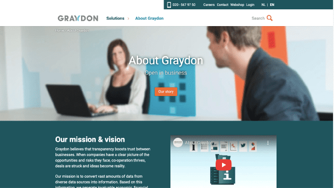 Screenshot van de website van Graydon