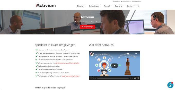 Screenshot of the home page of Activium