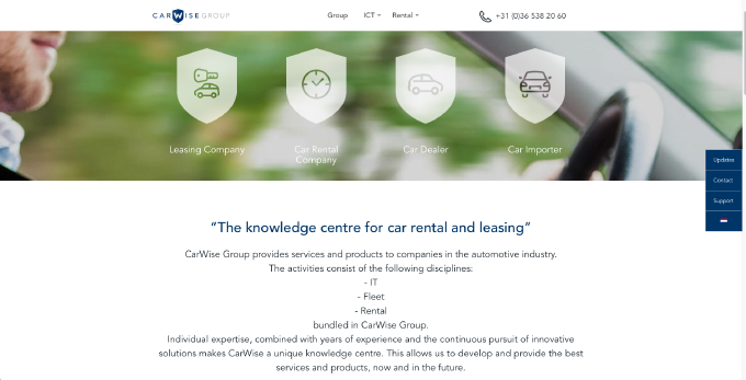 Screenshot of the homepage of CarWise