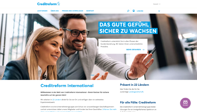 Screenshot of the homepage of creditreform