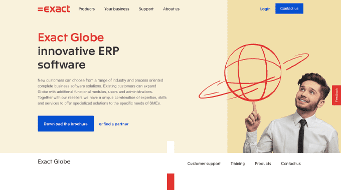 Screenshot of the homepage of Exact Globe