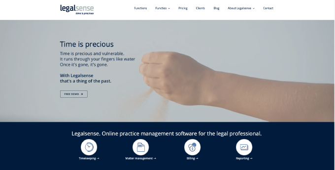 Screenshot of the homepage of Legalsense
