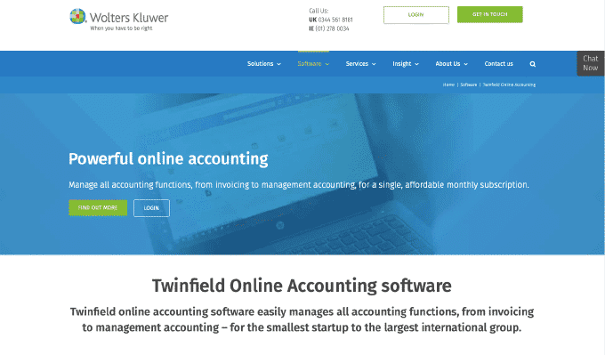 Screenshot of the homepage of Twinfield