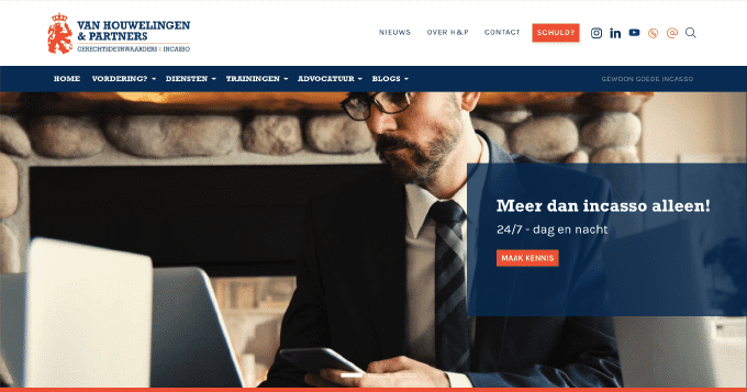 Screenshot of the homepage of van Houwelingen and partners